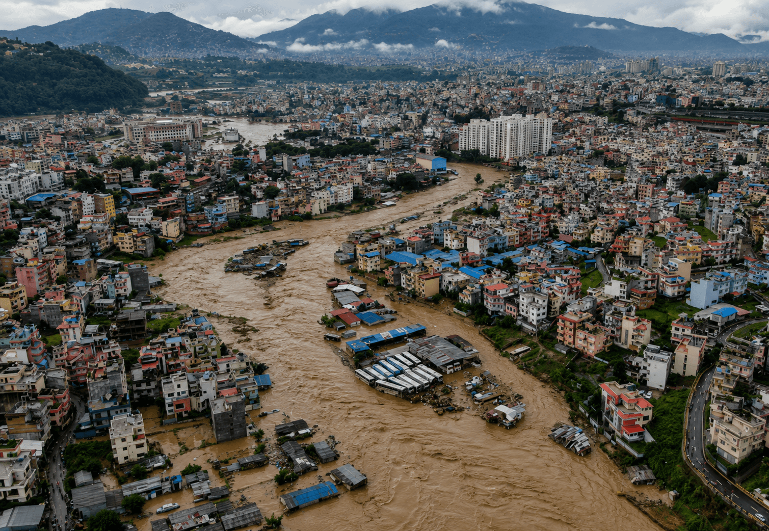 nepal flood aerial view